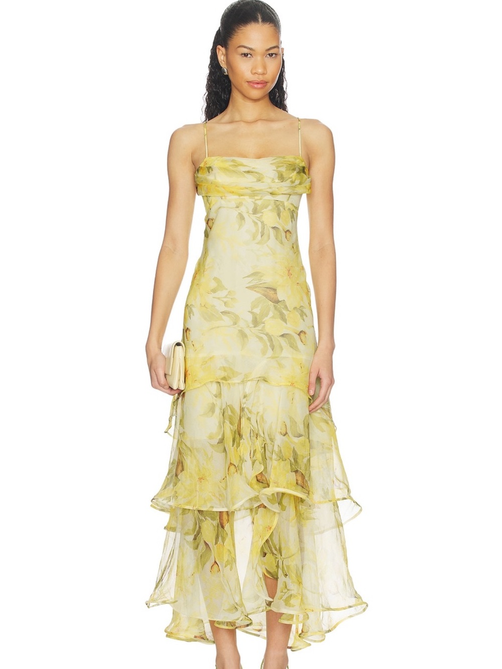 Astr Yellow Floral High-Low Spaghetti-Strap Dress